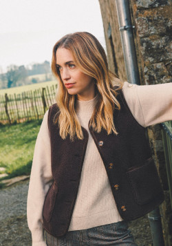 Veste sherpa sans manches Marron Femme