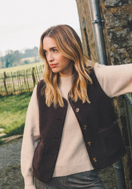 Veste sherpa sans manches Marron Femme