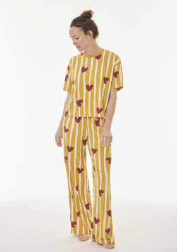 Pyjama femme manches courtes jaune à motif