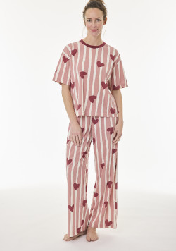 Pyjama femme manches courtes rose à motif