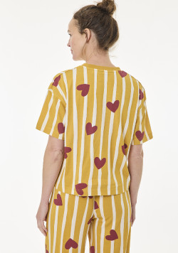 Pyjama femme manches courtes jaune à motif