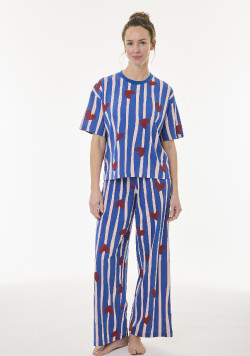 Pyjama femme manches courtes bleu à motif
