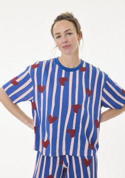 Pyjama femme manches courtes bleu à motif