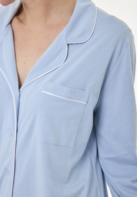 Chemise de nuit manches longues femme uni bleue Chemise de nuit manches longues femme uni bleue