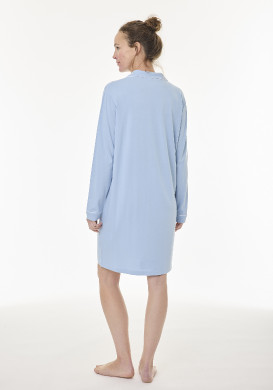Chemise de nuit manches longues femme uni bleue Chemise de nuit manches longues femme uni bleue
