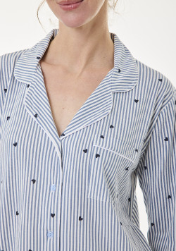 Chemise de nuit manches longues femme bleue à rayures