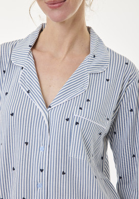 Chemise de nuit manches longues femme bleue à rayures Chemise de nuit manches longues femme bleue à rayures