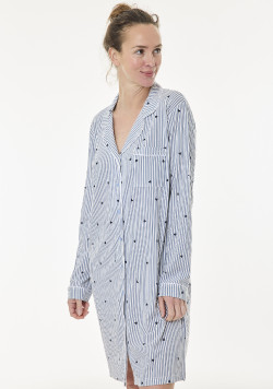 Chemise de nuit manches longues femme bleue à rayures