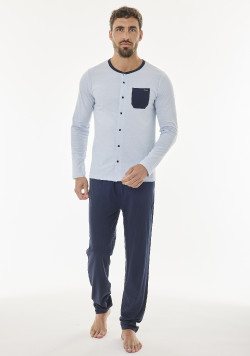 Ensemble pyjama long 100% coton Bleu Homme