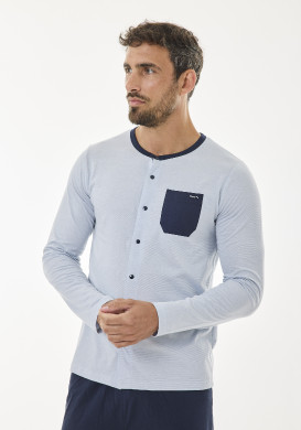 Ensemble pyjama long 100% coton Bleu Homme Ensemble pyjama long 100% coton Bleu Homme