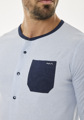 Ensemble pyjama long 100% coton Bleu Homme Ensemble pyjama long 100% coton Bleu Homme