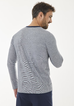 Ensemble pyjama long 100% coton Gris et Bleu marine Homme