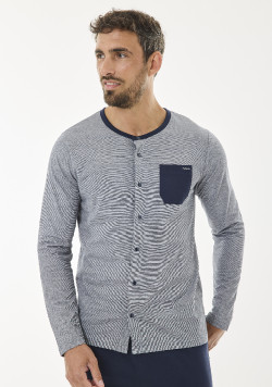 Ensemble pyjama long 100% coton Gris et Bleu marine Homme