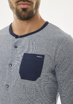 Ensemble pyjama long 100% coton Gris et Bleu marine Homme