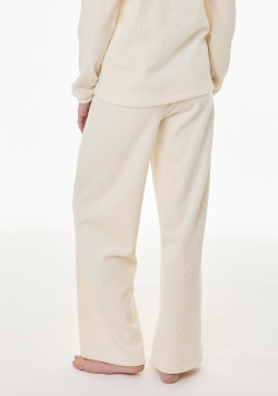 Pantalon large femme en velours côtelé écru