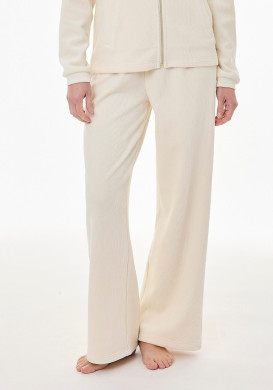 Pantalon large femme en velours côtelé écru Pantalon large femme en velours côtelé écru