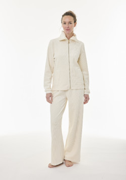 Pantalon large femme en velours côtelé écru