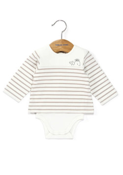 Body manches longues 100% coton Bébé rayé beige