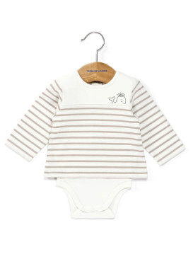 Body manches longues 100% coton Bébé rayé beige