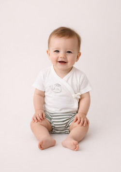 Ensemble Bébé 100% coton blanc et kaki