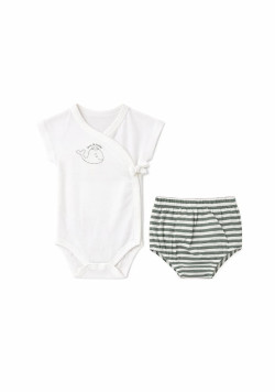 Ensemble Bébé 100% coton blanc et kaki