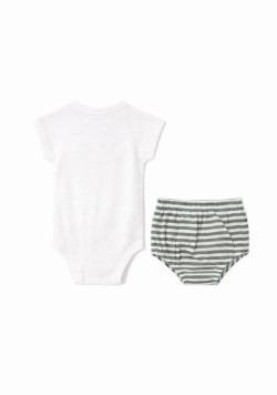 Ensemble Bébé 100% coton blanc et kaki