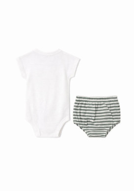 Ensemble Bébé 100% coton blanc et kaki