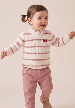 Pull manches longues rayé rose Bébé Fille
