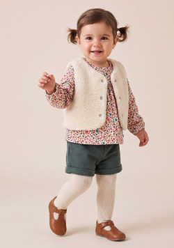 Ensemble Blouse imprimée/ Short et Gilet Bébé Fille