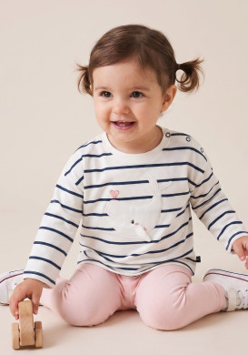 Marinière manches longues bleu 100% coton Bébé Fille Marinière manches longues bleu 100% coton Bébé Fille