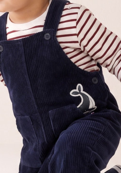 Ensemble bleu marine salopette et tee shirt manches longues 100% coton Bébé Garçon