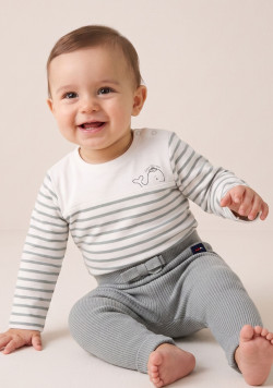Body manches longues 100% coton Bébé rayé vert