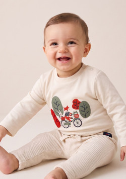 T-shirt manches longues bébé garçon beige 100% coton