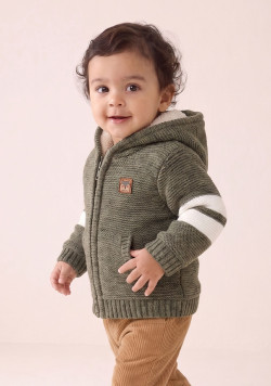 Gilet zippé à capuche bébé doublé sherpa kaki