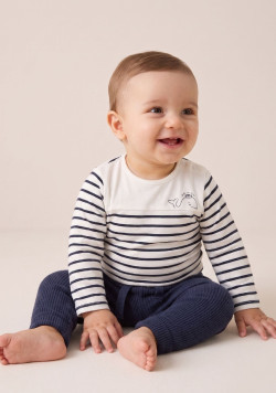 Body manches longues 100% coton Bébé rayé marine