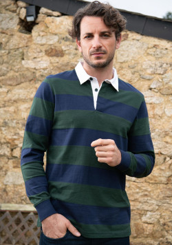 Polo homme manches longues vert et bleu - EOM