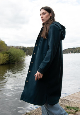 Veste longue avec capuche Bleu canard Femme - EOM Veste longue avec capuche Bleu canard Femme - EOM