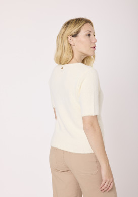 Pull femme manches courtes maille douce écru