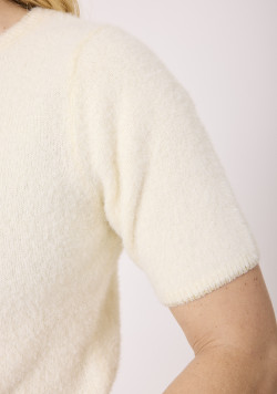 Pull femme manches courtes maille douce écru