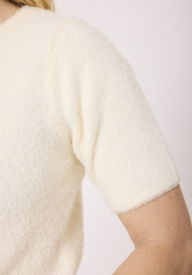 Pull femme manches courtes maille douce écru