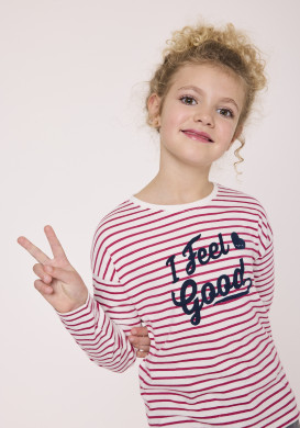 Marinière manches longues rose 100% coton Fille Marinière manches longues rose 100% coton Fille