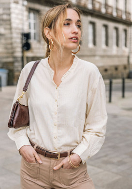 Chemise femme fluide beige rayures dorées