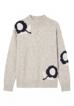Pull femme col montant beige à motif