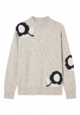 Pull femme col montant beige à motif Pull femme col montant beige à motif