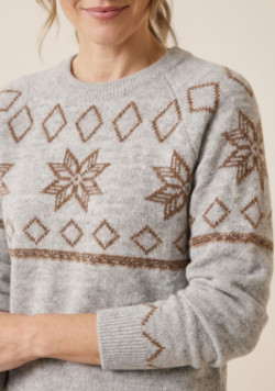 Pull de Noël femme grège à motif