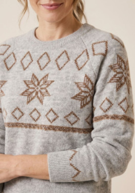 Pull de Noël femme grège à motif Pull de Noël femme grège à motif
