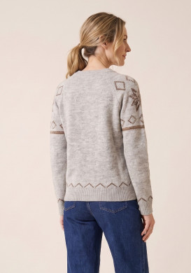 Pull de Noël femme grège à motif Pull de Noël femme grège à motif