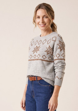 Pull de Noël femme grège à motif