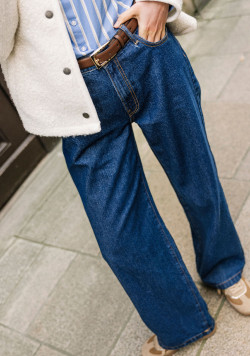Jean large avec taille réglable Bleu brut Femme