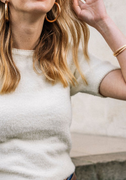 Pull femme manches courtes maille douce écru